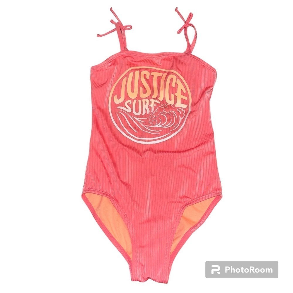 Justice surf pink & orange one piece swimsuit, size 10, adjustable straps
